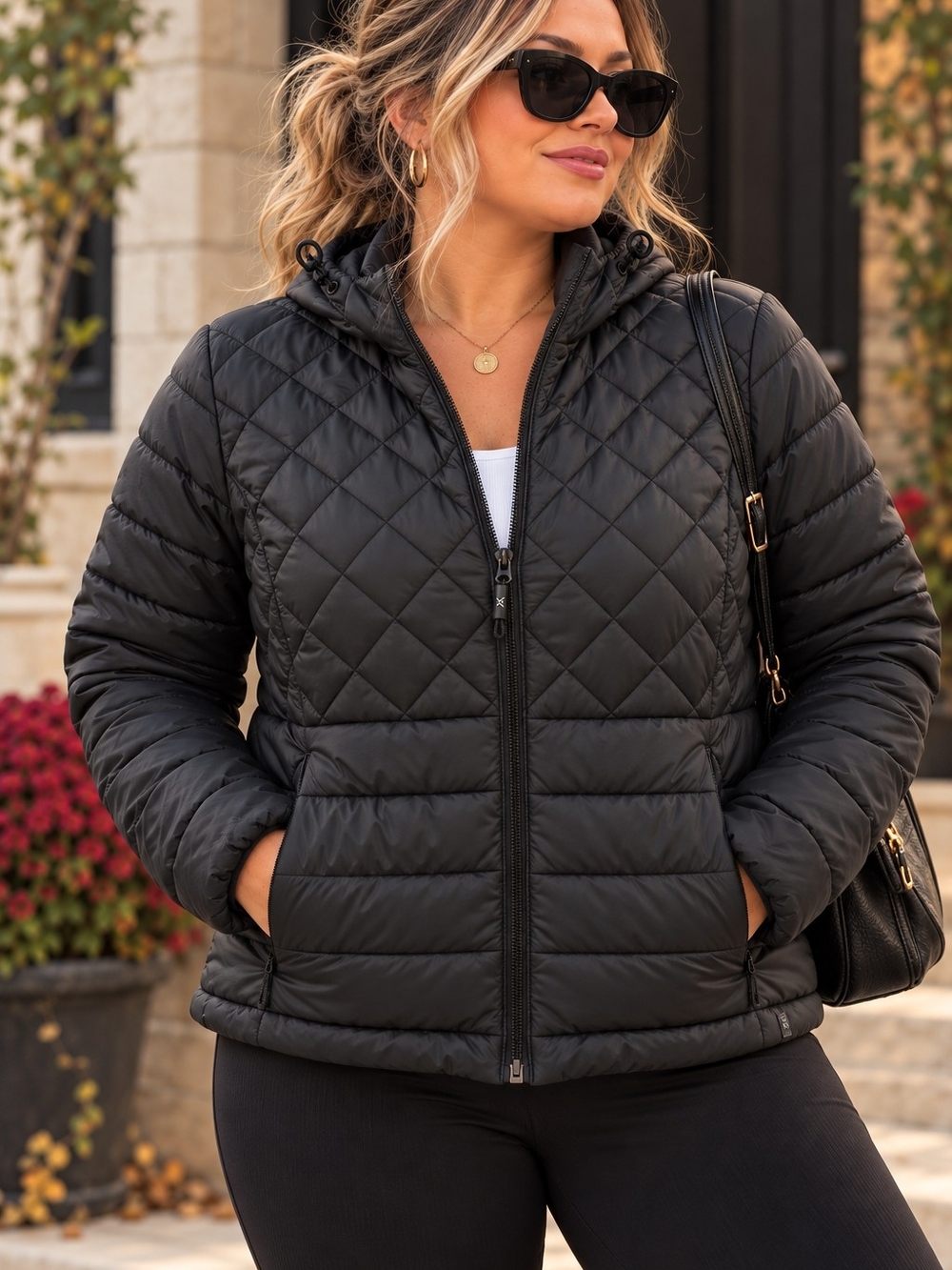 ZeroXposur Black Quilted Puffer Jacket L Hooded Lightweight Winter Coat